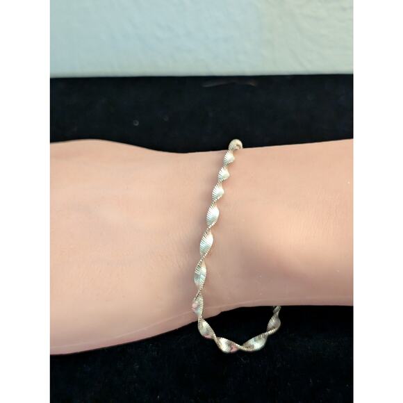 Vintage 925 Sterling Silver Twisted Herringbone Chain Bracelet - Picture 1 of 8